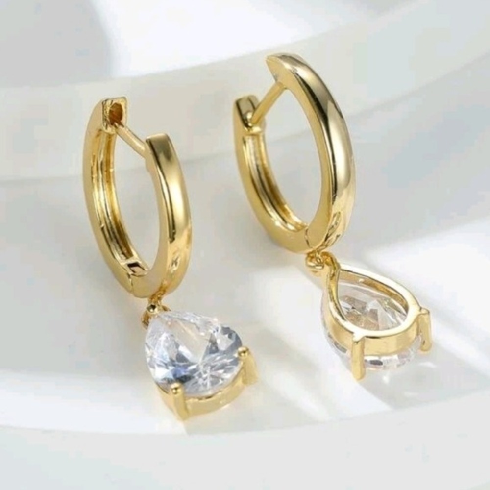 Gold Hoop 18K rhinestone earrings minimalist drop dainty Delicate Event
